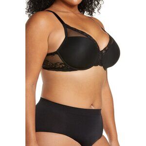 🆕NATORI Full Figure Deep Plunge Feathers UW T-Shirt Bra 40G Black #741299